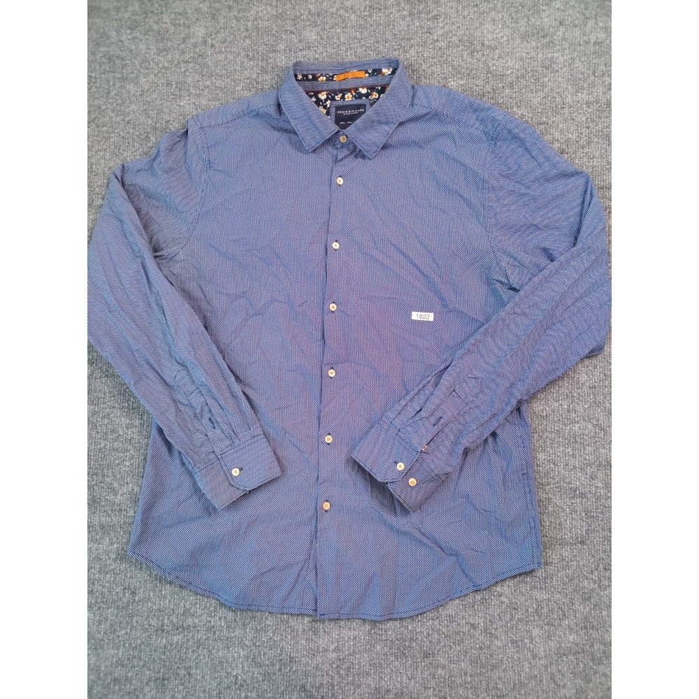 Denim & Flower Ricky Singh Men's Blue Button Up Shirt Size Large Floral Trim Lon